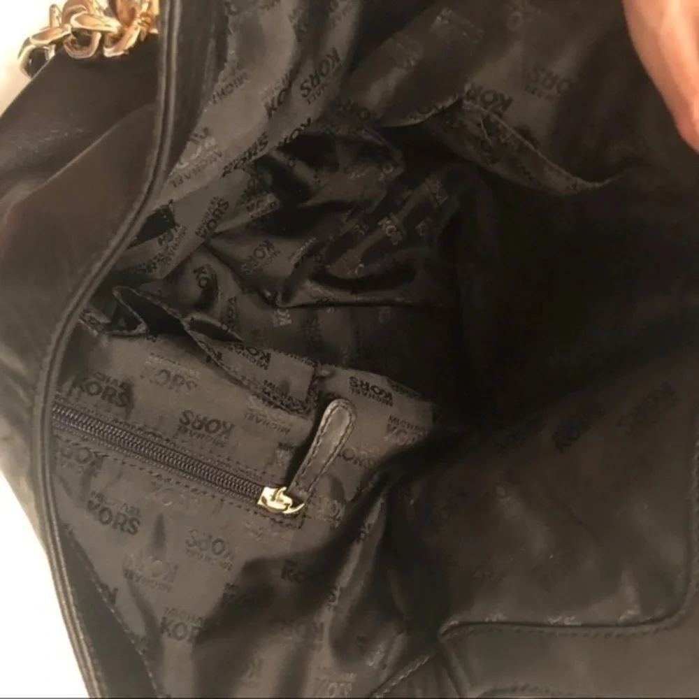 Michael kors black leather chain link tote bag